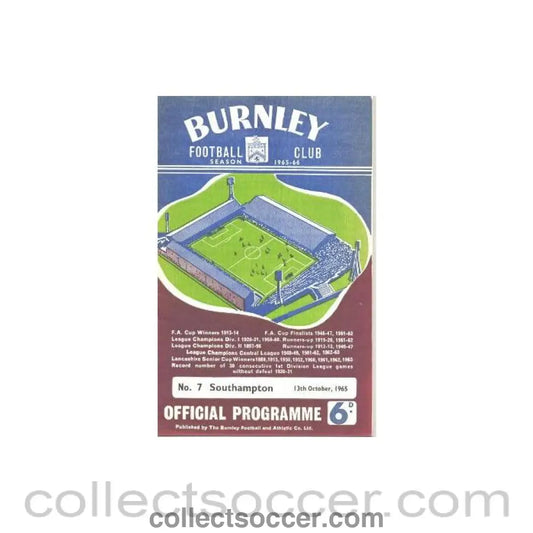 1965 - Burnley v Southampton official programme 13/10/1965