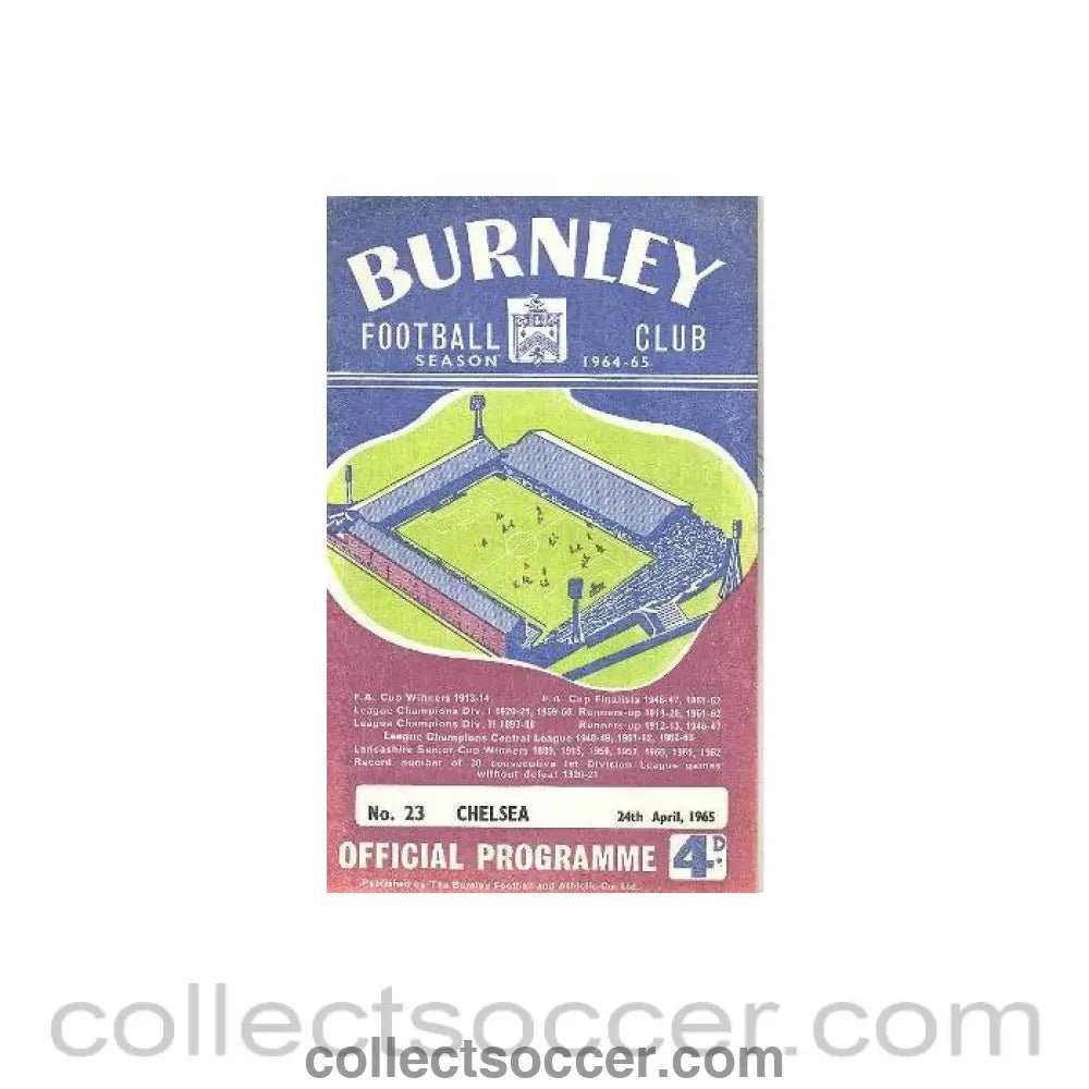 1965 - Burnley vChelsea official programme 24/04/1965 - Collect Soccer