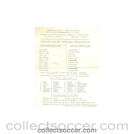 1965 - Crystal Palace v Norwich City official teamsheet 23/01/1965
