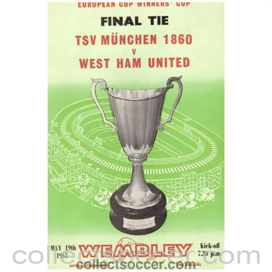 1965 Cup Winners Cup Final Official Programme 1860 Munich v West Ham United - Collect Soccer