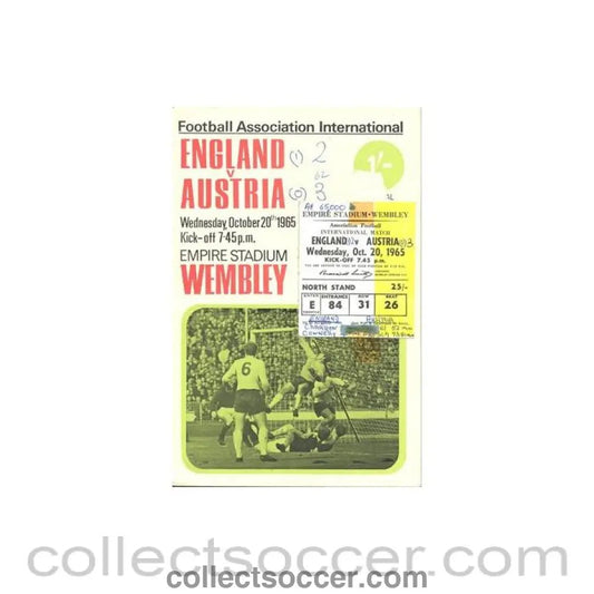 1965 England v Austria official programme 20/10/1965 with ticket - Collect Soccer