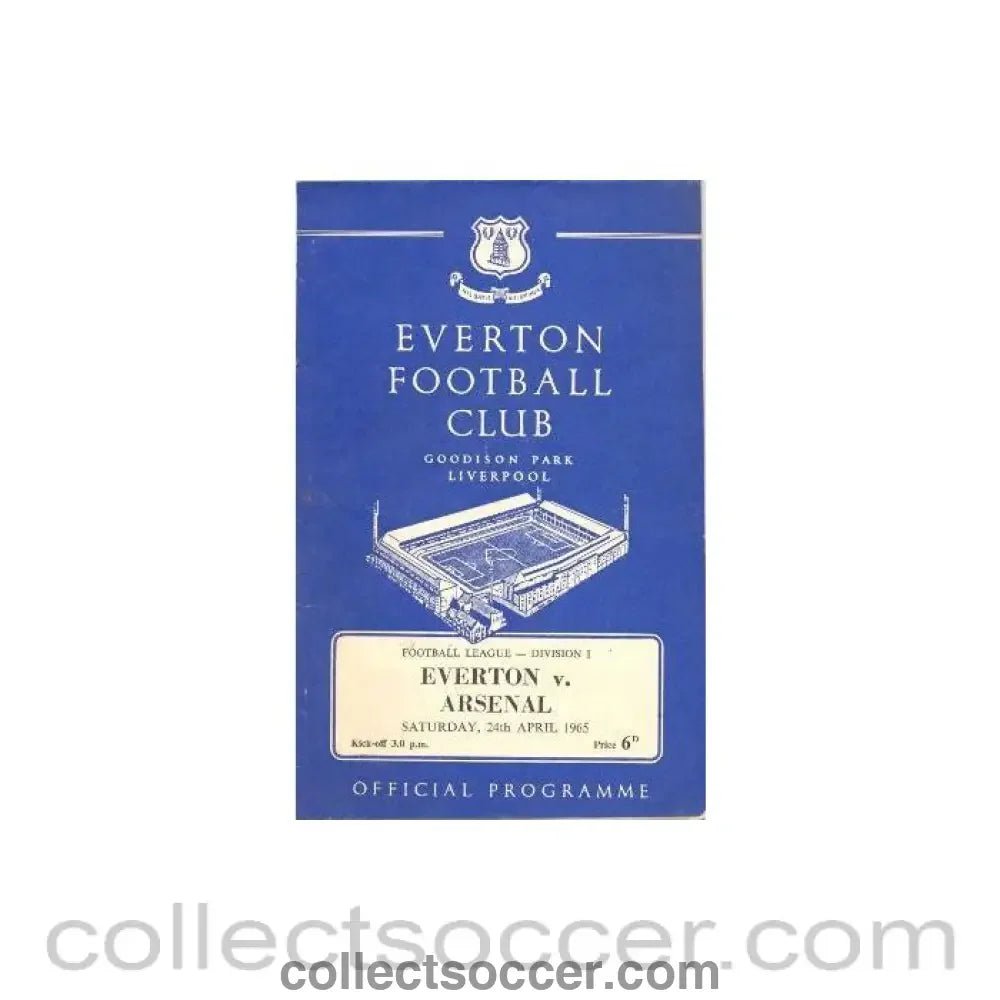 1965 - Everton v Arsenal official programme 24/04/1965 Football League - Collect Soccer