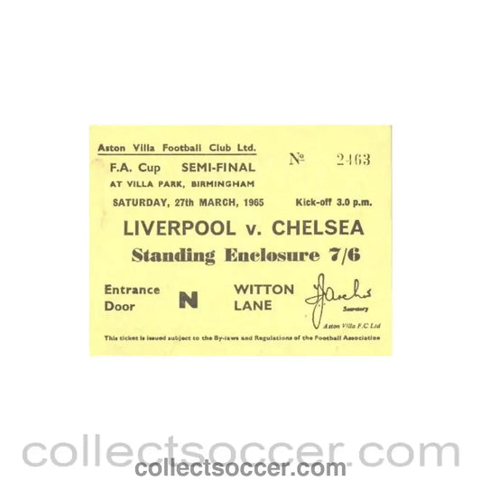 1965 FA Cup Semi-Final Liverpool v Chelsea ticket 27/03/1965