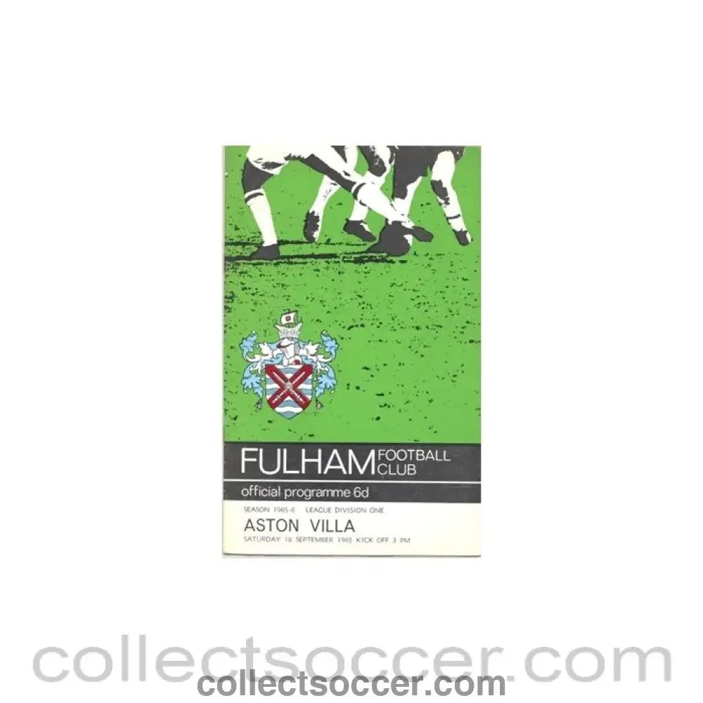 1965 - Fulham v Aston Villa official programme 18/09/1965 - Collect Soccer