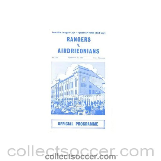 1965 - Glasgow Rangers v Airdrieonians official programme 22/09/1965 Scottish League - Collect Soccer