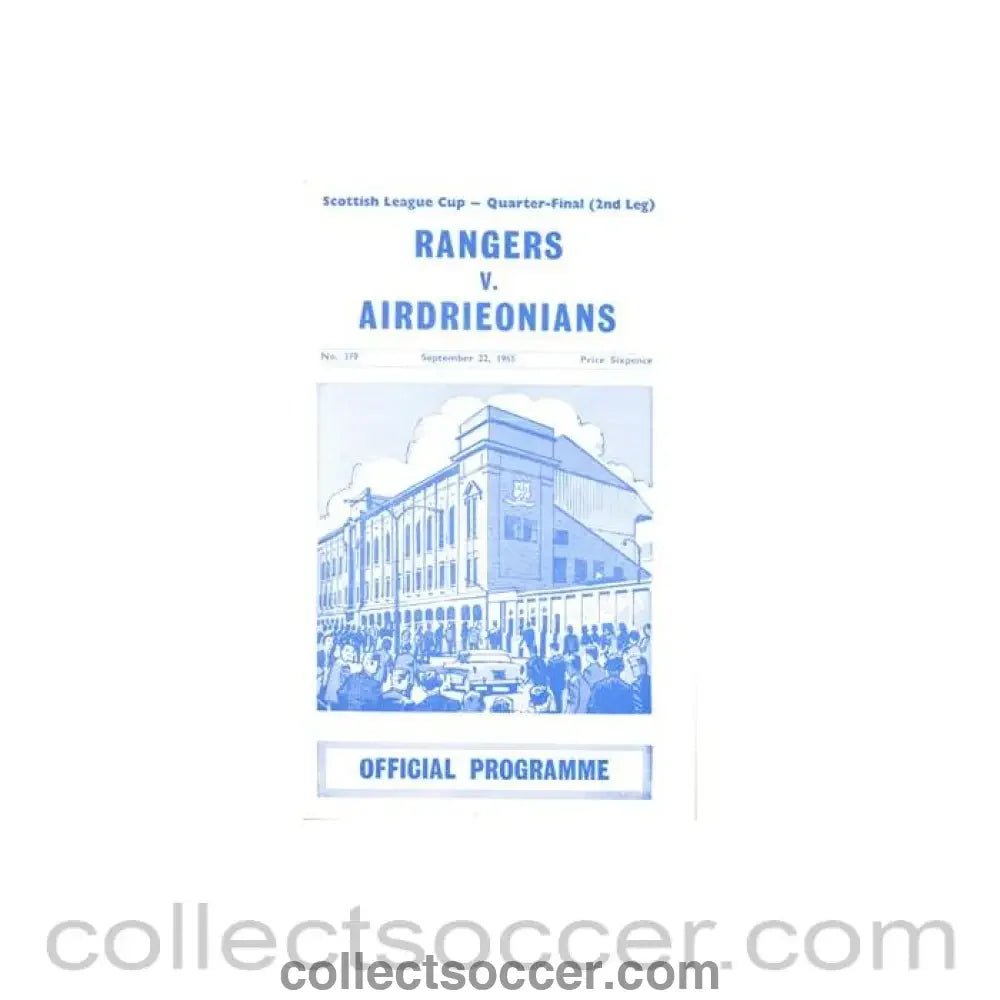 1965 - Glasgow Rangers v Airdrieonians official programme 22/09/1965 Scottish League - Collect Soccer