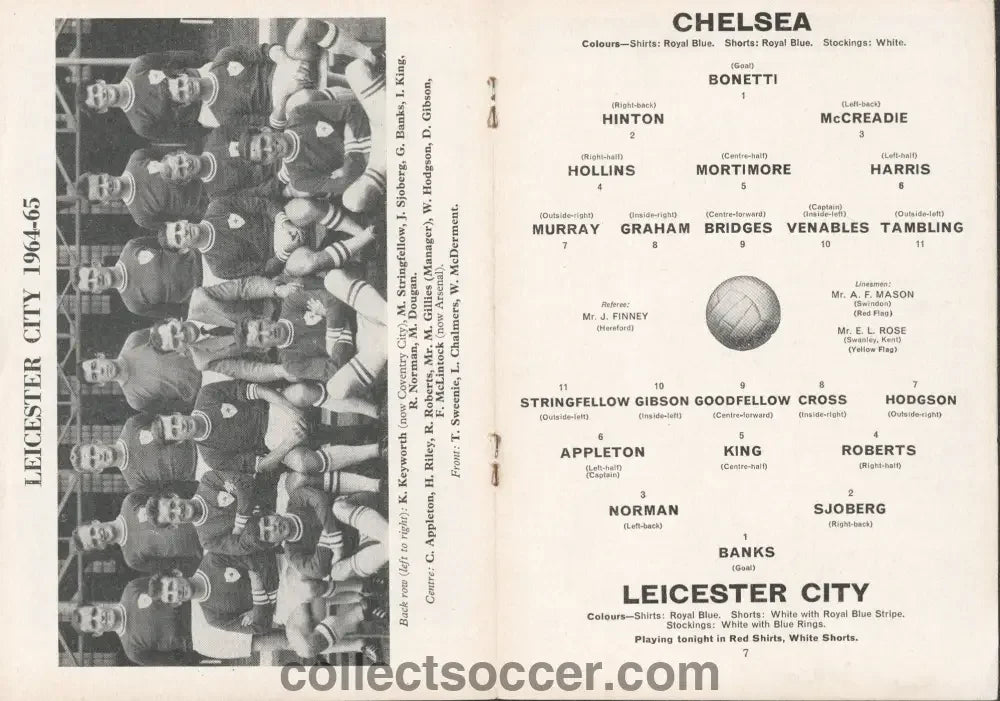 1965 League Cup Final 1st Leg Programme Chelsea V Leicester - Collect Soccer