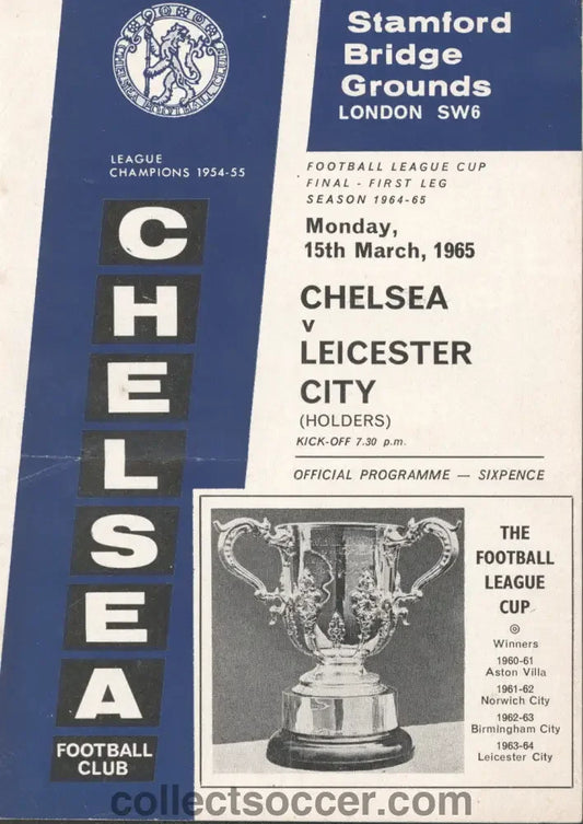 1965 League Cup Final 1st Leg Programme Chelsea V Leicester