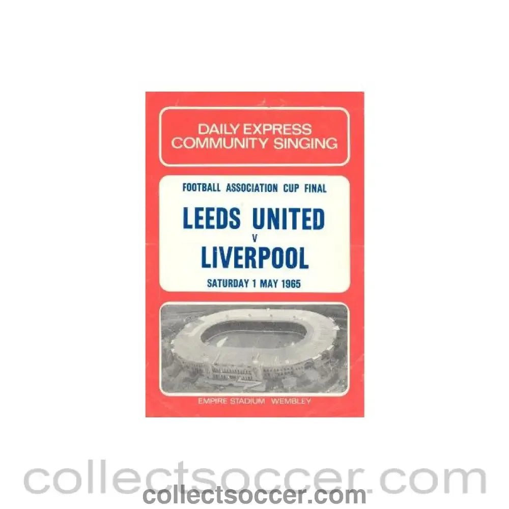 1965 - Leeds United v Liverpool song sheet 01/05/1965 for the FA Cup Final - Collect Soccer