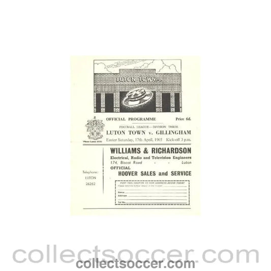 1965 - Luton Town v Gillingham official programme 17/04/1965 - Collect Soccer