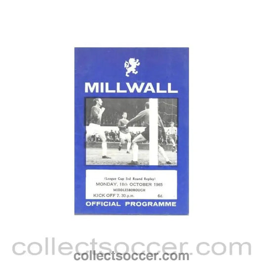 1965 - Millwall v Middlesbrough official programme 18/10/1965 Football League - Collect Soccer