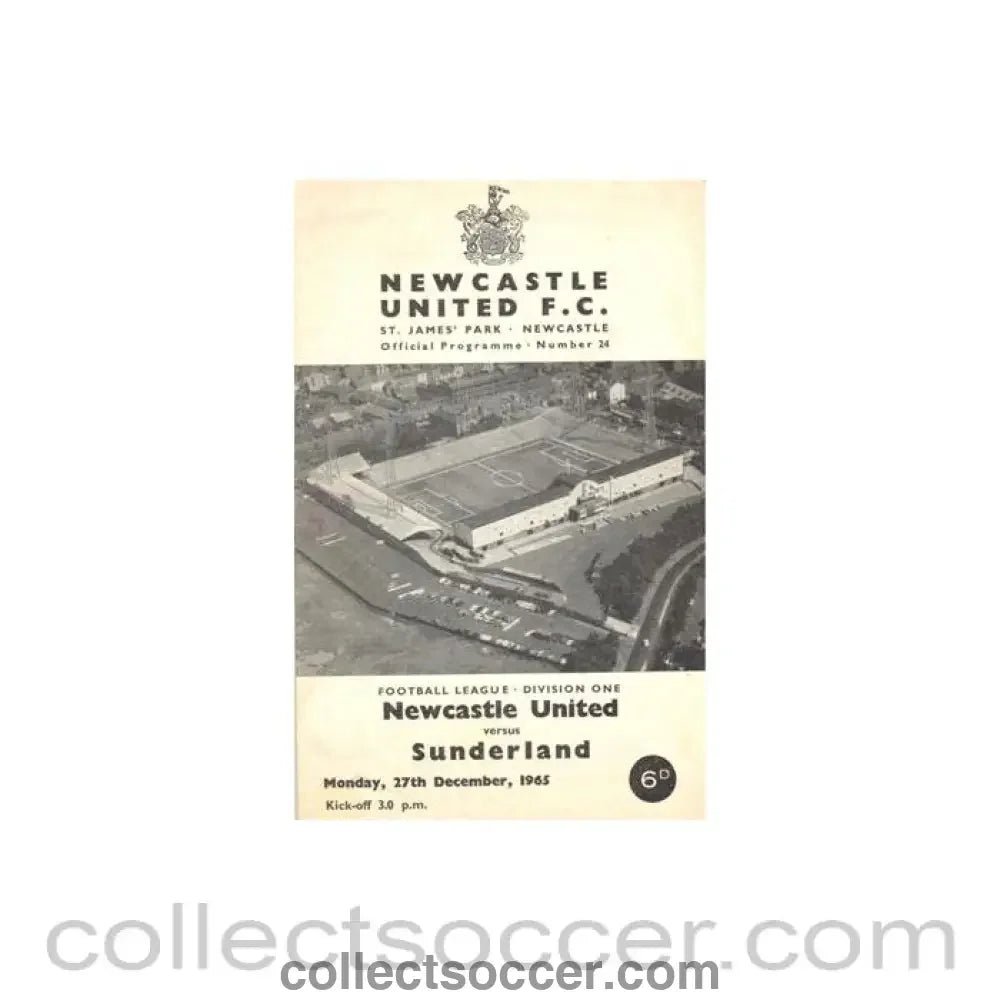 1965 - Newcastle United v Sunderland official programme 27/12/1965 Football League - Collect Soccer