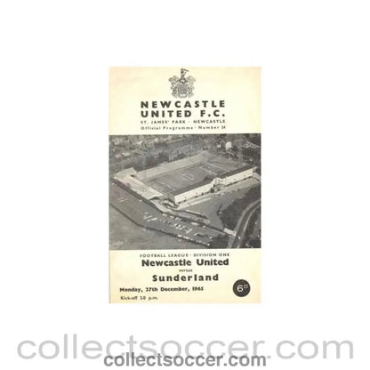1965 - Newcastle United v Sunderland official programme 27/12/1965 Football League - Collect Soccer