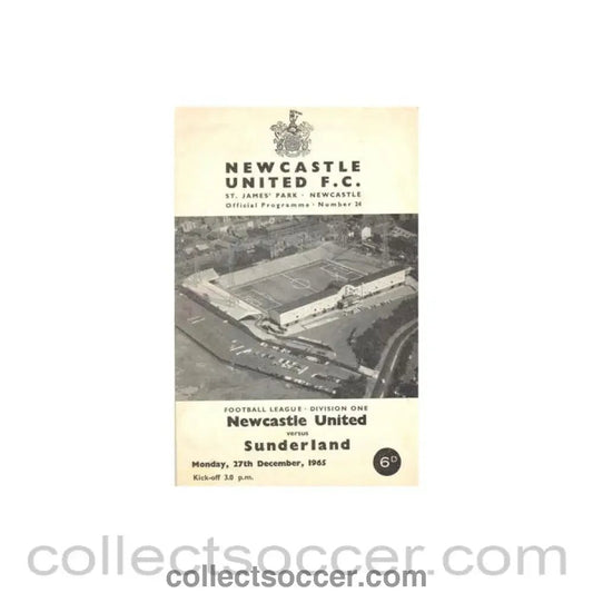 1965 - Newcastle United v Sunderland official programme 27/12/1965 Football League - Collect Soccer