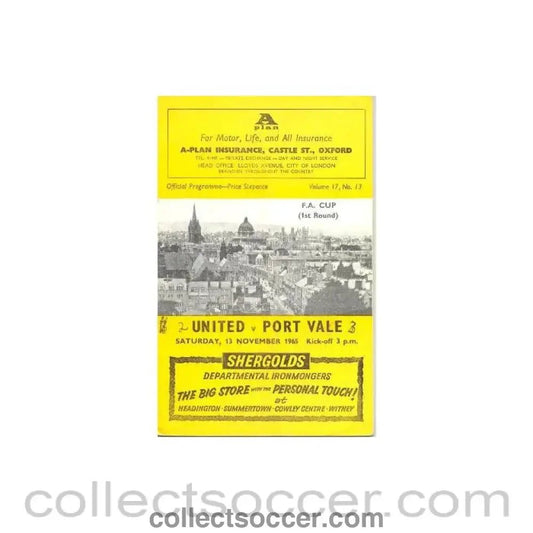 1965 - Oxford United v Port Vale official programme 13/11/1965 F.A. Cup - Collect Soccer