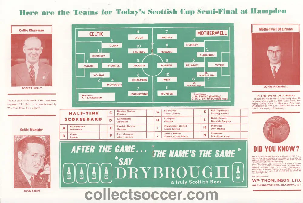 1965 Scottish Cup Semi Final Motherwell v Celtic Official Programme