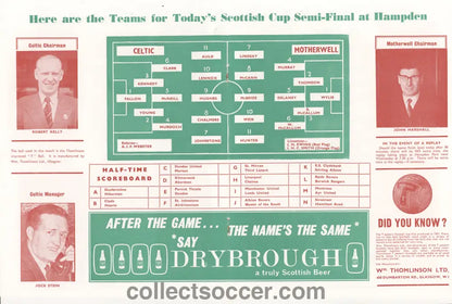 1965 Scottish Cup Semi Final Motherwell v Celtic Official Programme