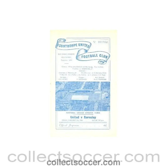 1965 - Scunthorpe United v Barnsley official programme 05/02/1965 - Collect Soccer