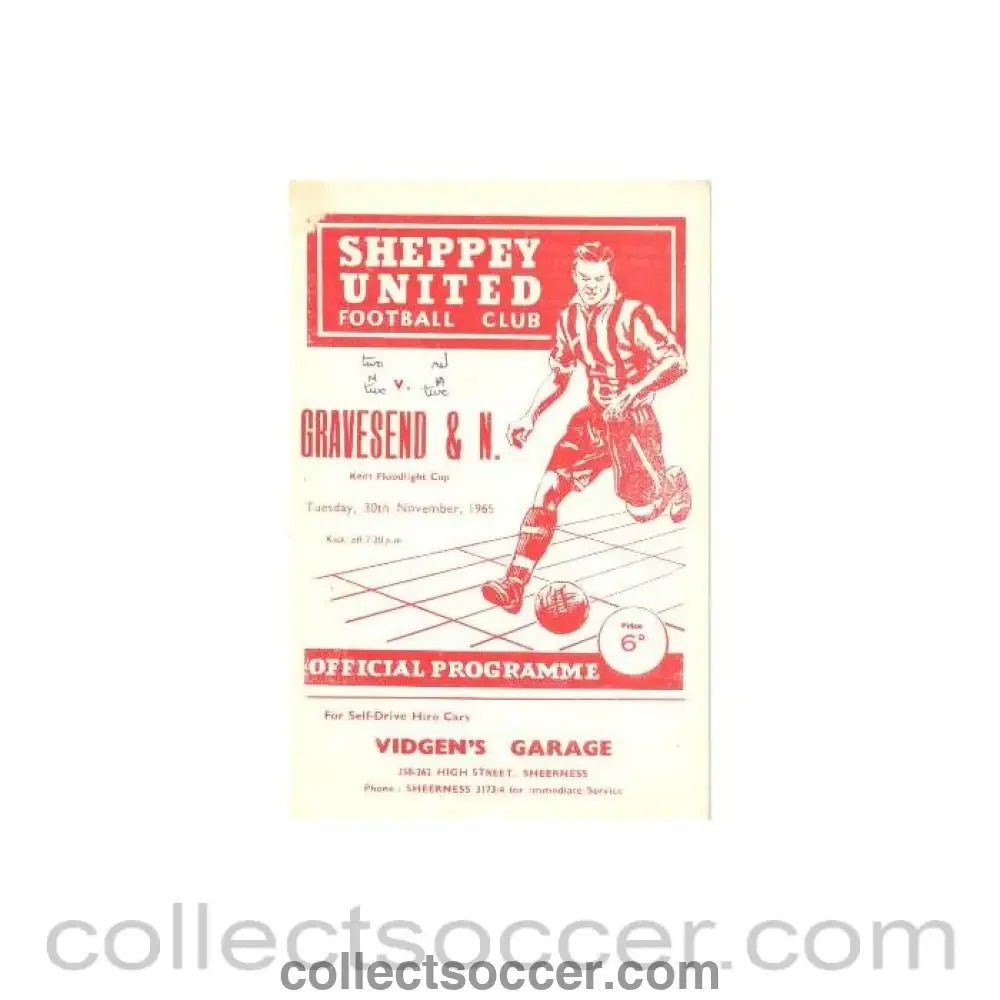 1965 - Sheppey United v Gravesend official programme 30/11/1965 - Collect Soccer