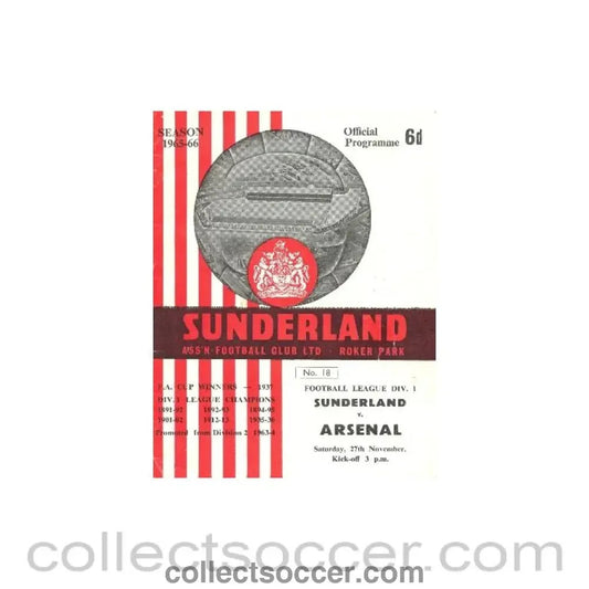 1965 - Sunderland v Arsenal official programme 27/11/1965 - Collect Soccer
