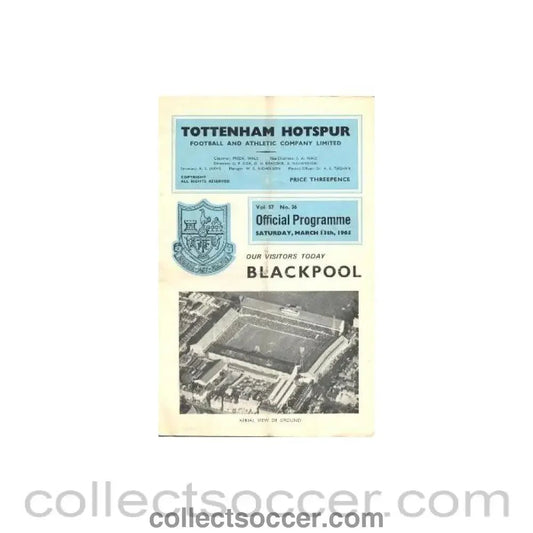 1965 - Tottenham Hotspur v Blackpool official programme 13/03/1965 Football League - Collect Soccer