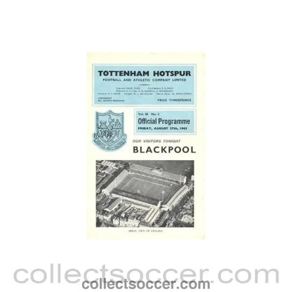 1965 - Tottenham Hotspur v Blackpool official programme 27/08/1965 Football League - Collect Soccer