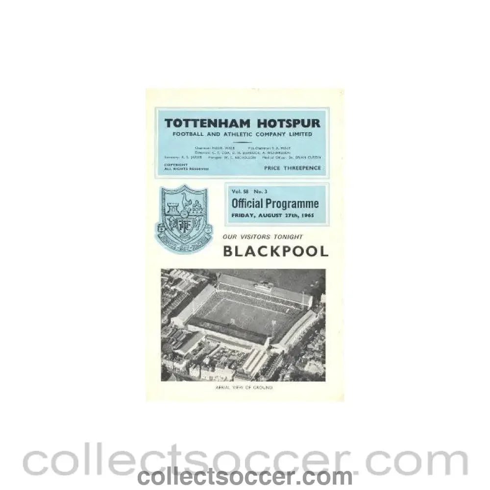 1965 - Tottenham Hotspur v Blackpool official programme 27/08/1965 Football League - Collect Soccer