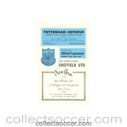 1965 - Tottenham Hotspur v Sheffield United official programme 27/12/1965 Football League - Collect Soccer