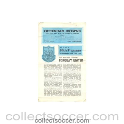 1965 - Tottenham Hotspur v Torquay United official programme 13/01/1965 F.A. Cup - Collect Soccer