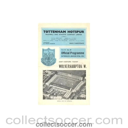 1965 - Tottenham Hotspur v Wolverhampton Wanderers official programme 27/03/1965 Football League - Collect Soccer