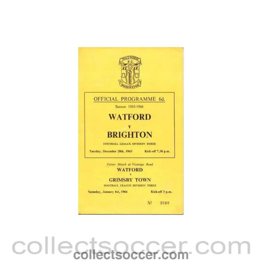 1965 - Watford v Brighton official programme 28/12/1965 Football League - Collect Soccer