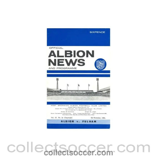 1965 - West Bromwich Albion v Fulham official programme 06/11/1965 - Collect Soccer