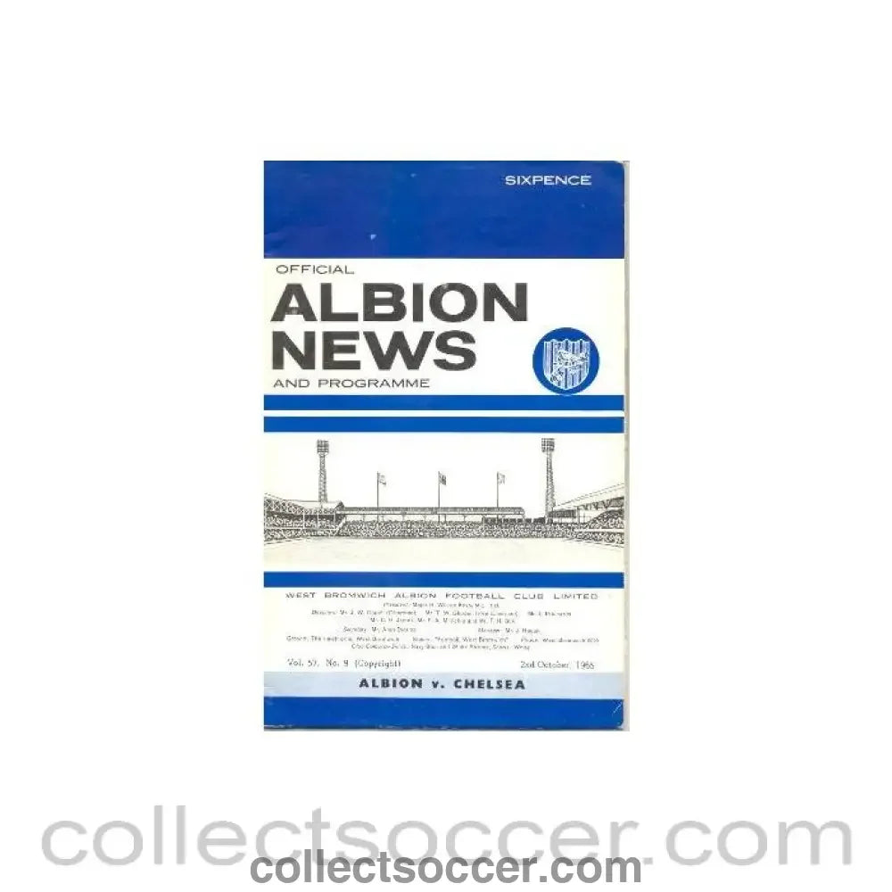 1965 - West Bromwich Albion vChelsea official programme 02/10/1965