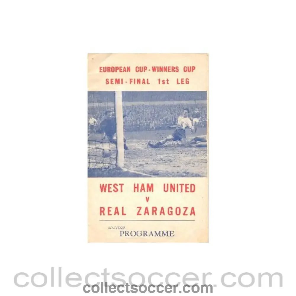 1965 - West Ham United v Real Zaragoza unofficial programme 07/04/1965 Cup Winners Cup Semi - Final 1st Leg, pirate - Collect Soccer