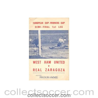 1965 - West Ham United v Real Zaragoza unofficial programme 07/04/1965 Cup Winners Cup Semi - Final 1st Leg, pirate - Collect Soccer