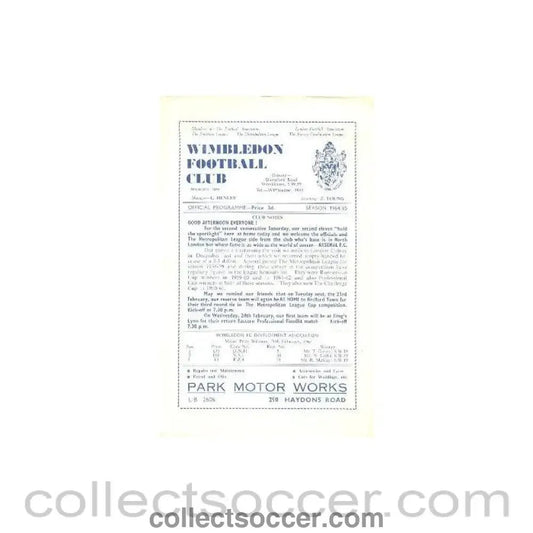 1965 - Wimbledon v Arsenal official programme 20/02/1965 - Collect Soccer