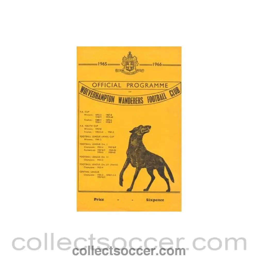 1965 - Wolverhampton Wanderers v Manchester City official programme 30/08/1965 Football League - Collect Soccer