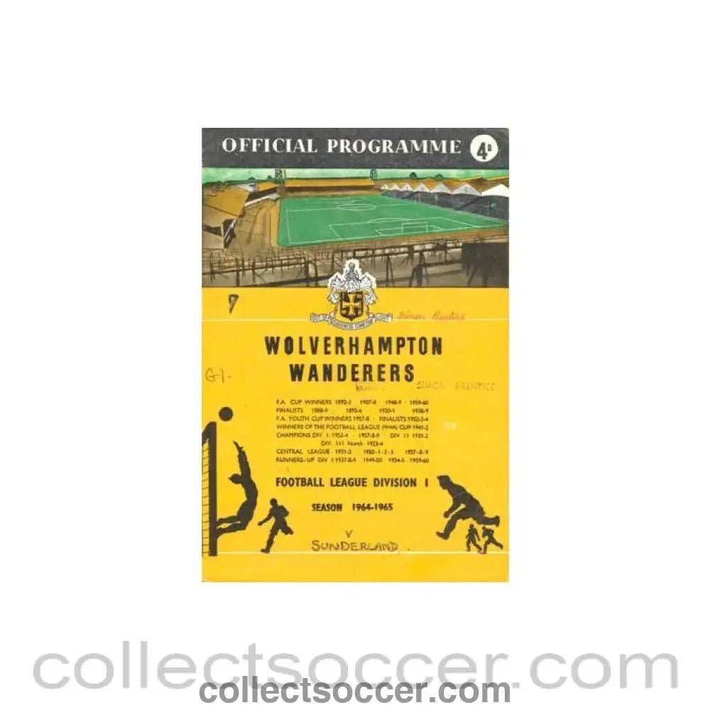 1965 - Wolverhampton Wanderers v Sunderland official programme 20/04/1965 Football League - Collect Soccer