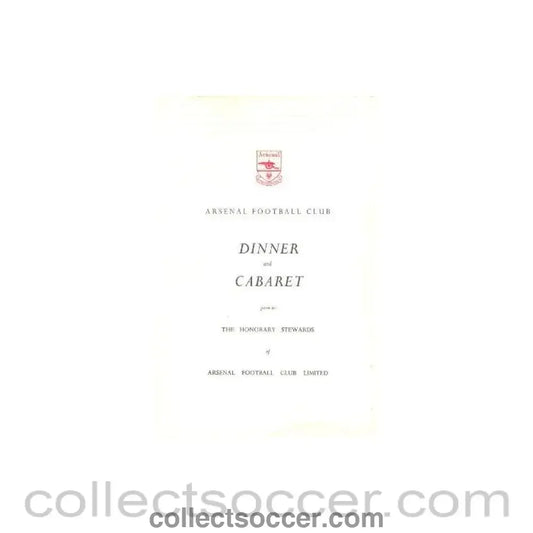 1966 - Arsenal - Dinner & Cabaret to The Honorary Stewards of Arsenal FC menu 02/12/1966
