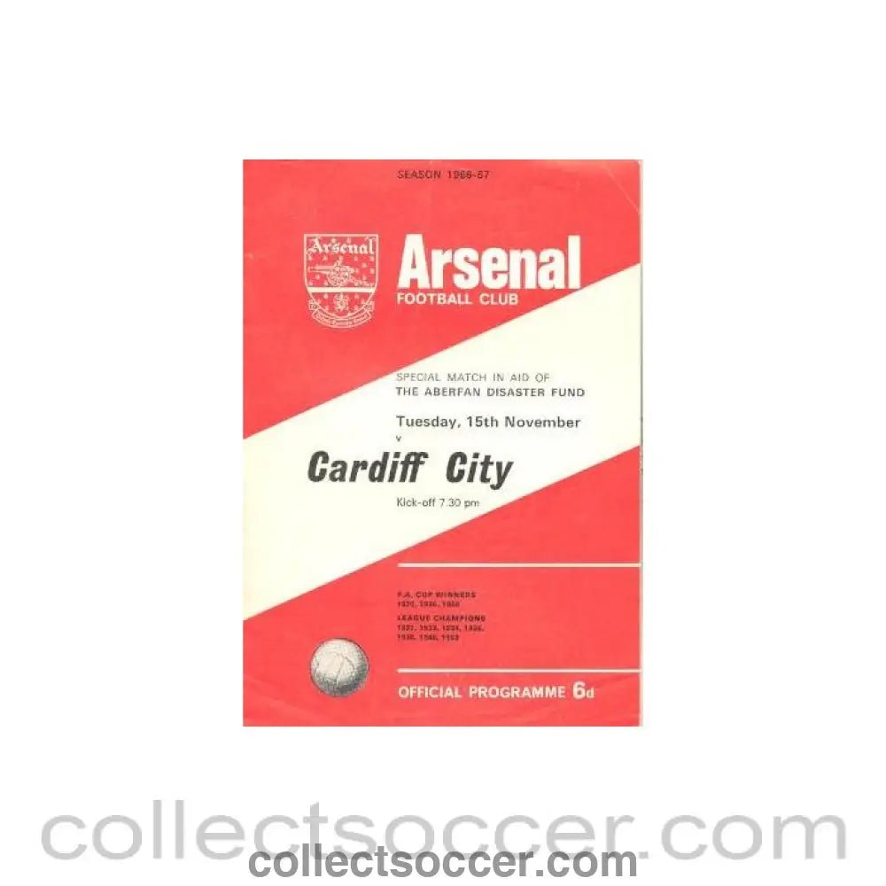 1966 - Arsenal v Cardiff City official programme 15/11/1966 - Collect Soccer