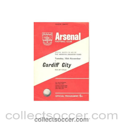 1966 - Arsenal v Cardiff City official programme 15/11/1966 - Collect Soccer