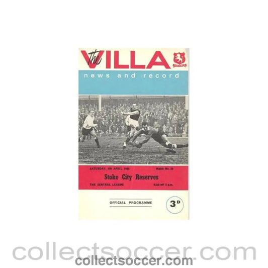 1966 - Aston Villa v Stoke City official programme 09/04/1966 Reserves - Collect Soccer