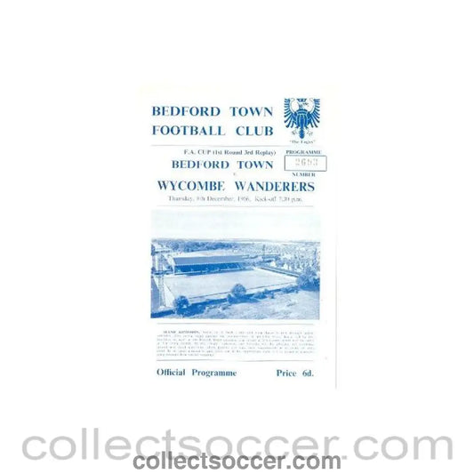 1966 - Bedford v Wycombe Wanderers official programme 08/12/1966 F.A. Cup