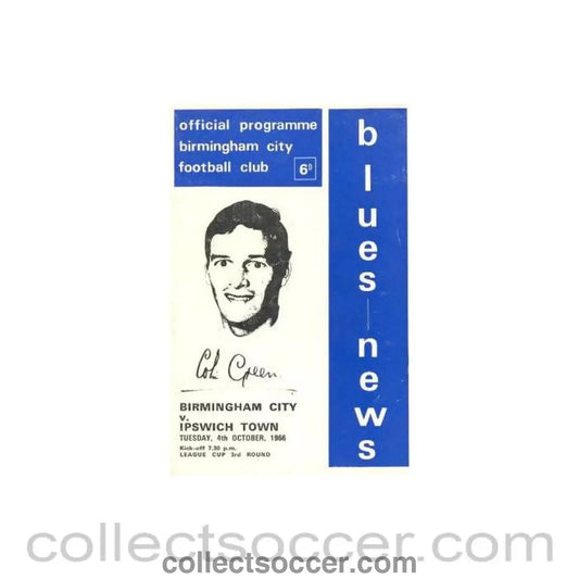1966 - Birmingham City v Ipswich Town official programme 04/10/1966 - Collect Soccer