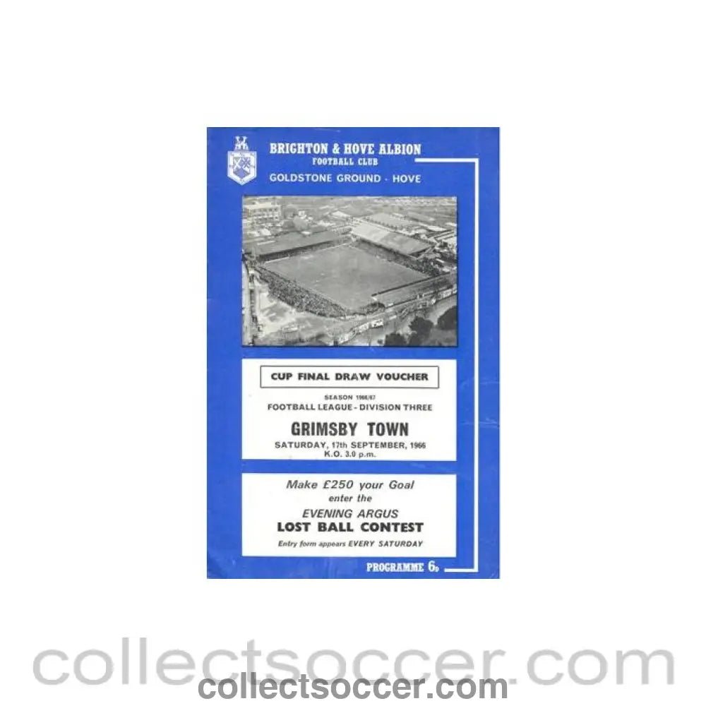 1966 - Brighton & Hove Albion v Grimsby Town official programme 17/09/1966 Football League - Collect Soccer