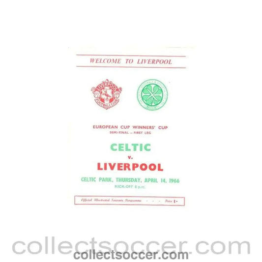 1966 - Celtic v Liverpool official programme 14/04/1966 - Collect Soccer