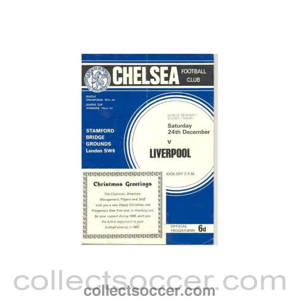 1966 - Chelsea v Liverpool official programme 24/12/1966 Football League