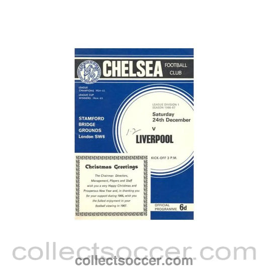 1966 - Chelsea v Liverpool official programme 24/12/1966 Football League token missing and hence half price