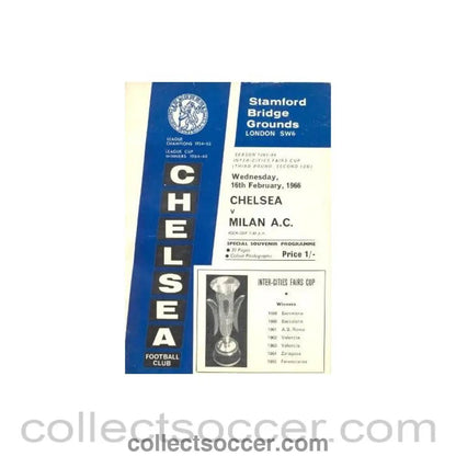 1966 - Chelsea v Milan official programme 16/02/1966 - Collect Soccer