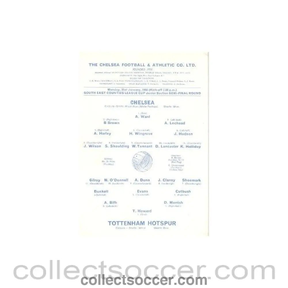1966 - Chelsea v Tottenham Hotspur official programme 31/01/1966 - Collect Soccer